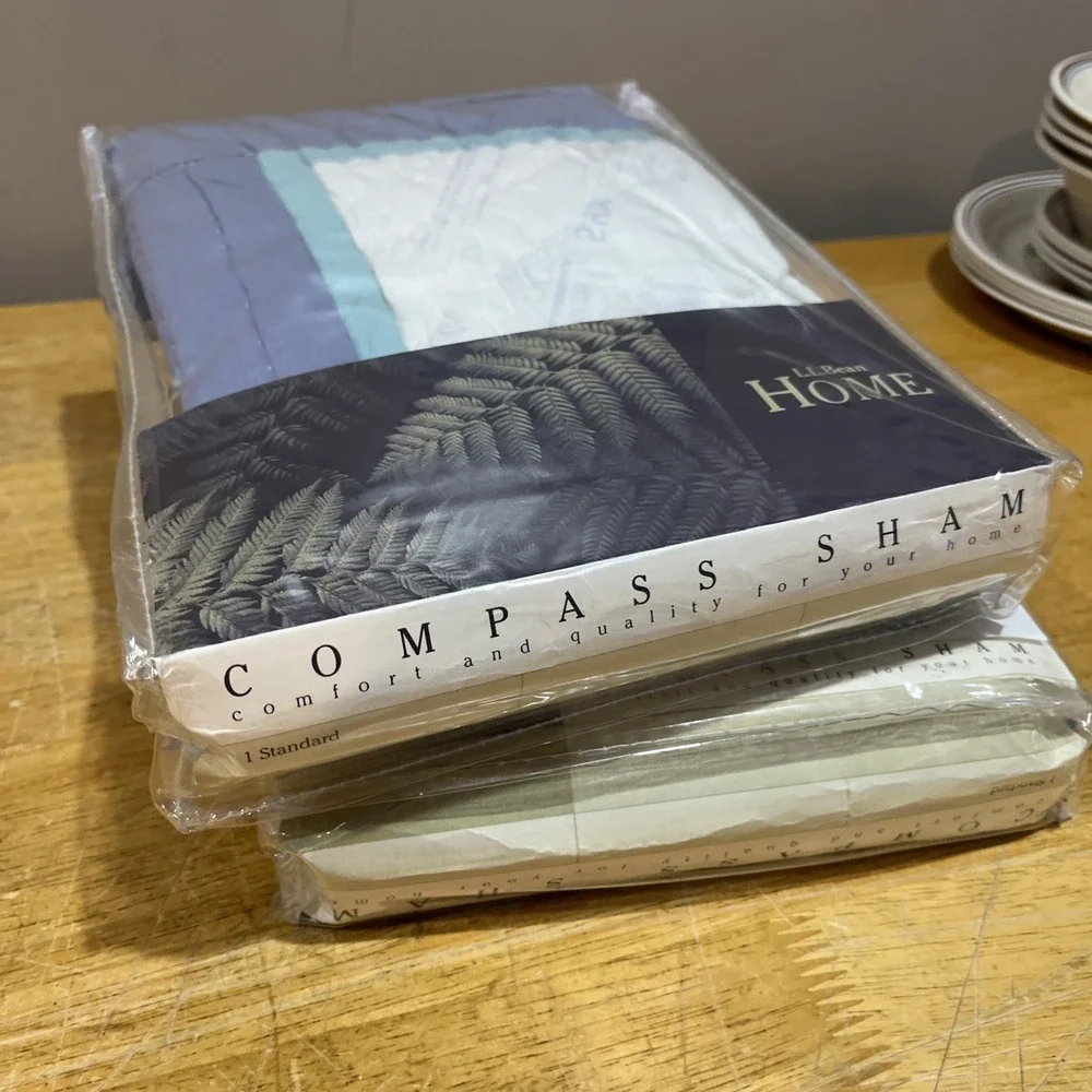 LL Bean Quilted Compass Cotton Sham Cottagecore Pillowcase Vtg Set Of 2 Sunburst